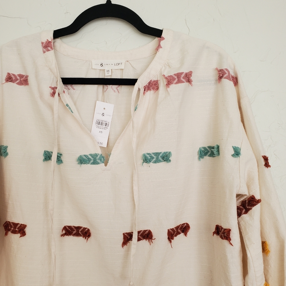 NWT Lou & Grey Embroidered Textured Boho Colorful Top - Picture 7 of 12